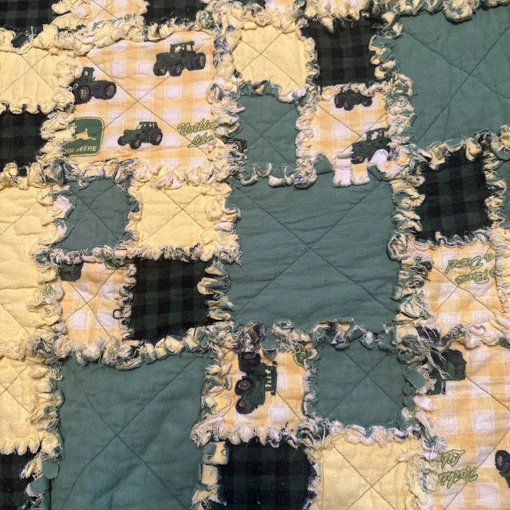 Vintage Handmade John Deere Tractor Baby Toddler Lap Patchwork Rag Quilt 60 X 46